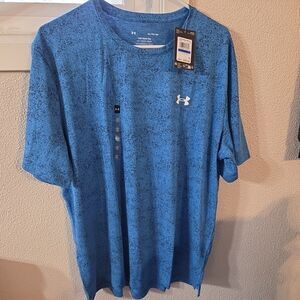MENS UNDER ARMOUR TECH TEE  CREW NECK SHORT SLEEVE MARLED BLUE TEE SZ XLG NWTS